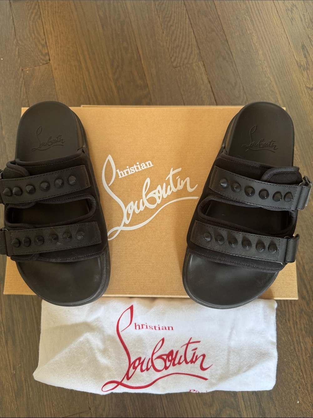 Christian Louboutin Black Studded Double-Strap Slide Sandals